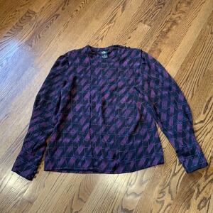 Vintage 80s 90s Women's Blouse Sz 10 Geometric Balloon Sleeve Academia Goth Punk